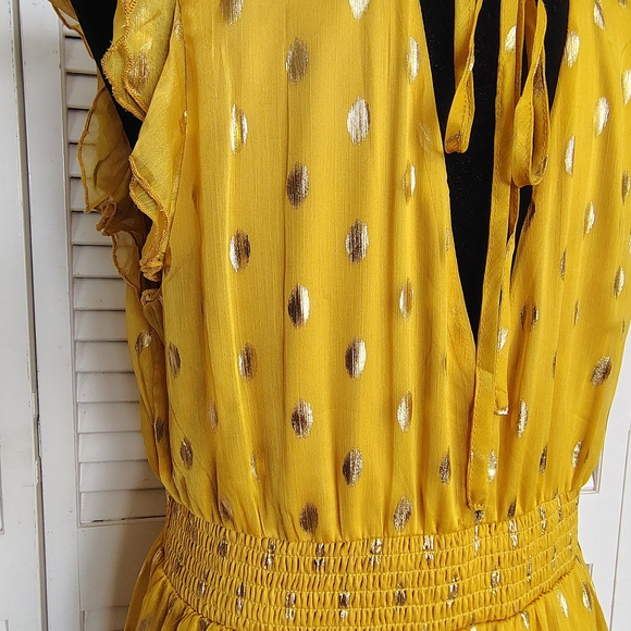 Lulus Yellow Sleeveless Dress with Gold Polka Dots - Picture 11 of 14